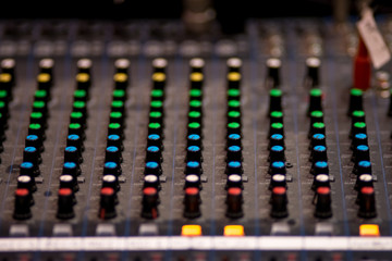 Part of audio mixer and music equipment for sound mixer control electronic device sound check.