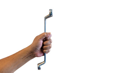 Tools for patching screws Which the mechanic often uses in his hand Ready to run the engine, isolated white background, and copy space