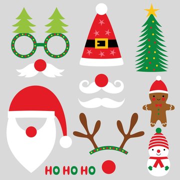 Christmas party photo booth props, vector set