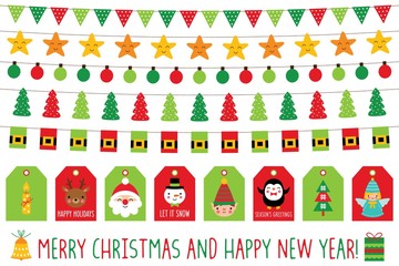 Christmas banners and gift tags, isolated graphic set