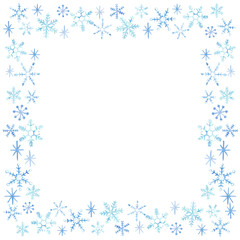 手描き　水彩　雪の結晶　正方形　