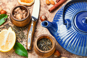 Kettle and tea ingredients