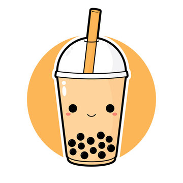Cute kawaii Taiwanese bubble milk tea. Vector cartoon illustration. Stock  Vector | Adobe Stock