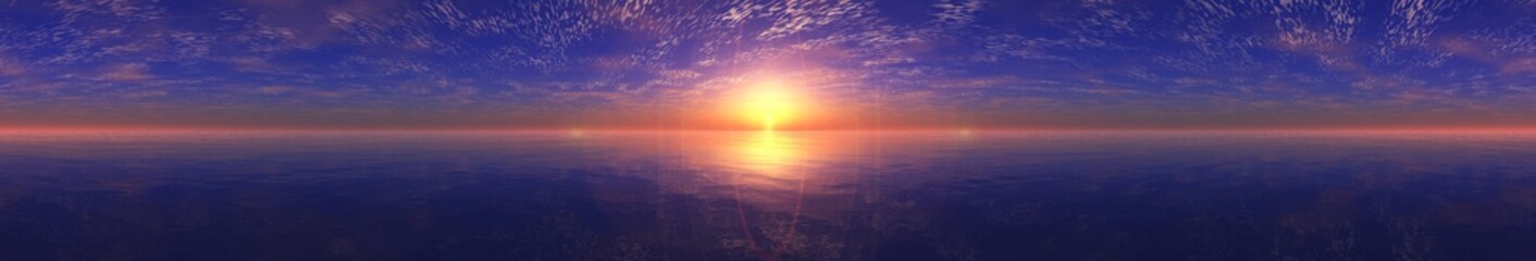 Panorama of a beautiful sea sunset, 3D rendering.