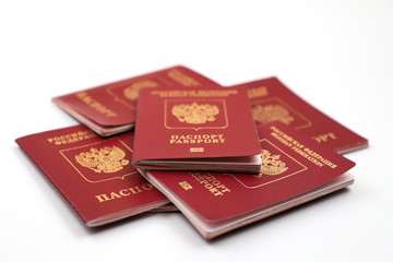 Russian passport, five pieces, on a white background.