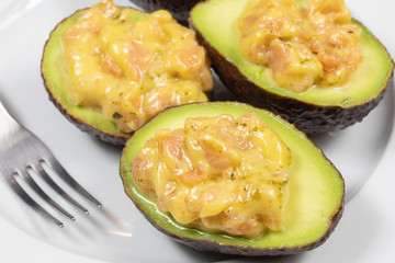 avocado with smoked salmon and mayonnaise