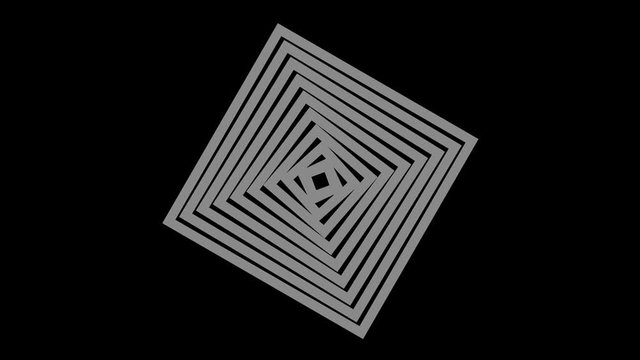 Graphic object in the shape of concentric squares, in black and white with stroboscopic and hypnotic effect, which rotates clockwise decreasing the dimensions from the full screen to the disappearance
