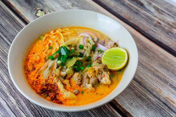 Thai food, Northern Style Curried Noodle Soup with pork