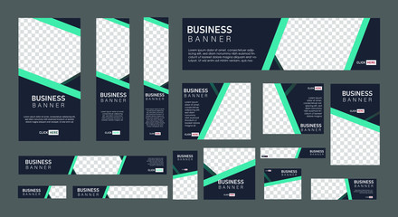 set of creative web banners of standard size with a place for photos.  Business ad banner. Vertical, horizontal and square template. vector illustration EPS 10