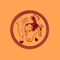 Happy chinese new year 2021 year of the ox flower and asian elements with craft style on background