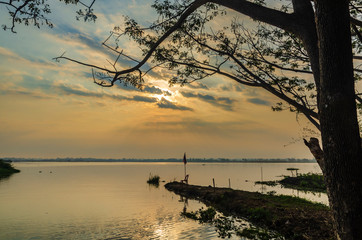 Naklejka na ściany i meble Sunrise at the swamp, Nong Han, Udon Thani, Thailand