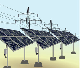 Solar panel and transmission. vector illustration