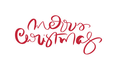Naklejka na ściany i meble Merry Christmas red vector Calligraphic Lettering text for design greeting cards. Holiday Greeting Gift Poster. Calligraphy modern Font