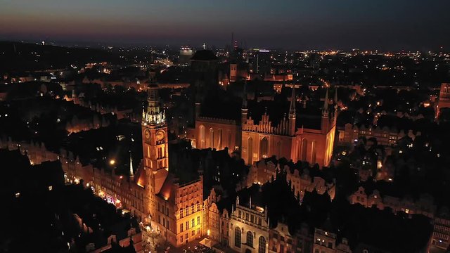 GDANSK, Poland. View of Motlawa river and historic houses, a popular destination for tourism, old town. Night city.