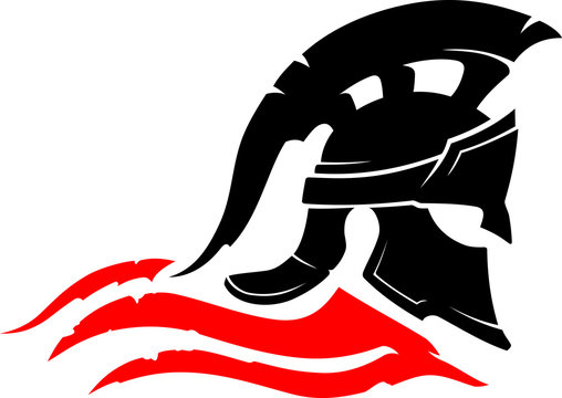 Spartan Helm Design Symbol with Red Cape