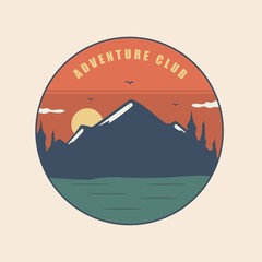 simple logo badge mountain design, for t-shirt prints, patches, emblems, posters, badges and labels and other uses