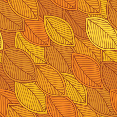Seamless pattern with hand drawn orange leaves