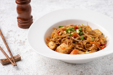 Asia noodle with vegetable food background