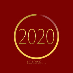 Obraz premium 2020 happy new year golden loading progress bar isolated on red background.