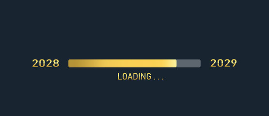 Golden loading progress bar of 2028, 2029, happy new years isolated on dark background.
