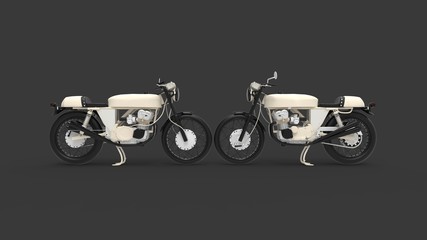 3d rendering of a brandless vintage motorcycle isolated in studio background