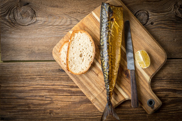 Smoked mackerel and bread.
