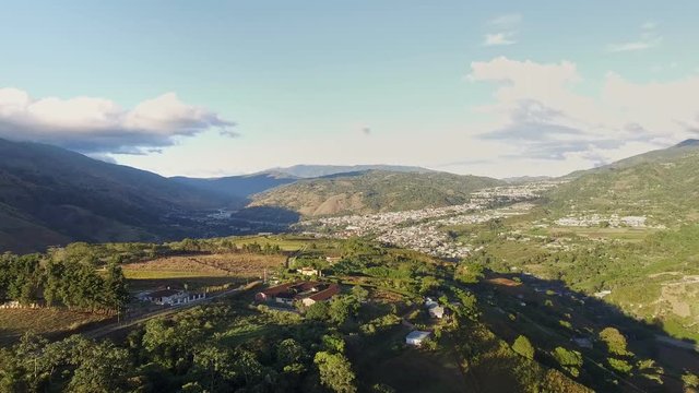 Aerial view of Bocono city at sunset in the Trujillo Andean Mountain