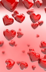 Fototapeta na wymiar Valentine's Day background with red hearts on pink,3d render.