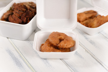 Chinese food, fast food in a plastic can