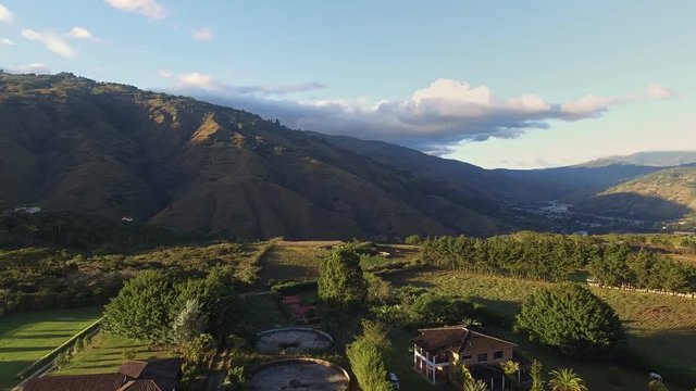 Aerial view of Bocono city at sunset in the Trujillo Andean Mountain