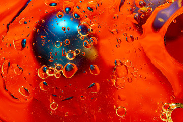Macro of liquid substances. Abstract image in red colors.
