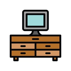 Television and technology related TV and table vector in editable stroke