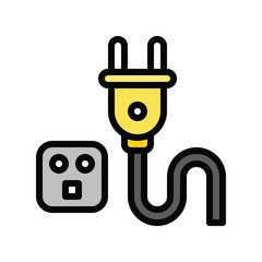 Television and technology related electric cable and plug vector in editable stroke