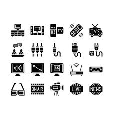 Television and technology related TV and remote vector in solid style