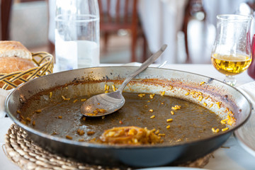 Photograph of the delicious artisanal fish rice (Paella), belonging to the Can Roig restaurant (Alcossebre - Spain) - After tasting
