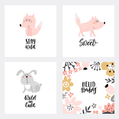 Kids cards set with cartoon animals