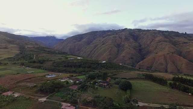 Aerial view of Bocono city at sunset in the Trujillo Andean Mountain