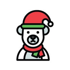 Christmas related cute bear with hat and scarf avatar with editable stroke