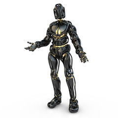 schwarzer humanoider Roboter in stehender Pose