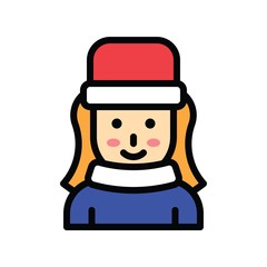 Christmas related cute girl with hat avatar with editable stroke