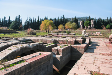 Fototapeta na wymiar Ruins of ancient city Claros (klaros). Claros is famous temple and oracle of Apollo - Izmir, Turkey