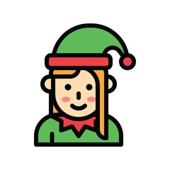 Christmas related cute girl with elf costume avatar with editable stroke
