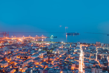 Mersin City and port at night, Turkey