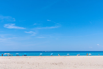 Halkidiki, Greece - September 01,2019: Possidi Beach on Halkidiki, Greece. Blue sea on Aegean sea.
