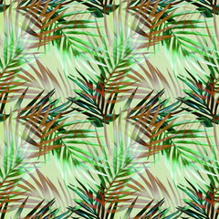 Naklejka na ściany i meble Palm leaves seamless pattern. Artistic background.