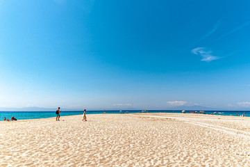 Halkidiki, Greece - September 01,2019: Possidi Beach on Halkidiki, Greece. Blue sea on Aegean sea.