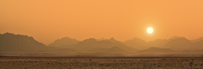 sunset in Sahara desert - obrazy, fototapety, plakaty