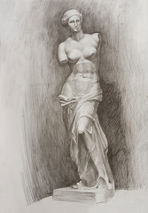 Pencil drawing study of sculpture Venus Milo naked © nathings