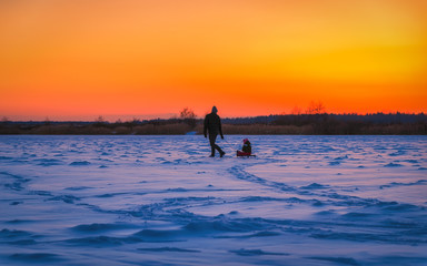 silhouette of man on the snow