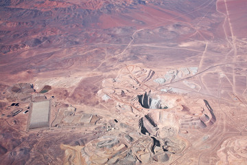 aerial view of open-pit copper mine in Atacama desert, Chile